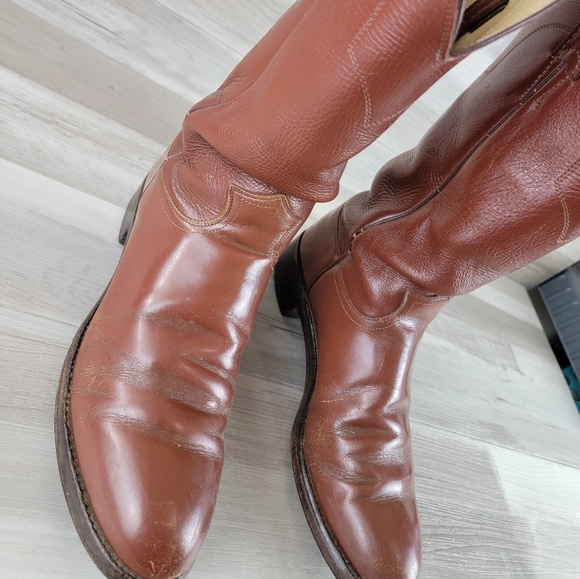 Vintage Justin Western Leather Cowboy Boots Size 10.5D USA Made - Picture 2 of 16